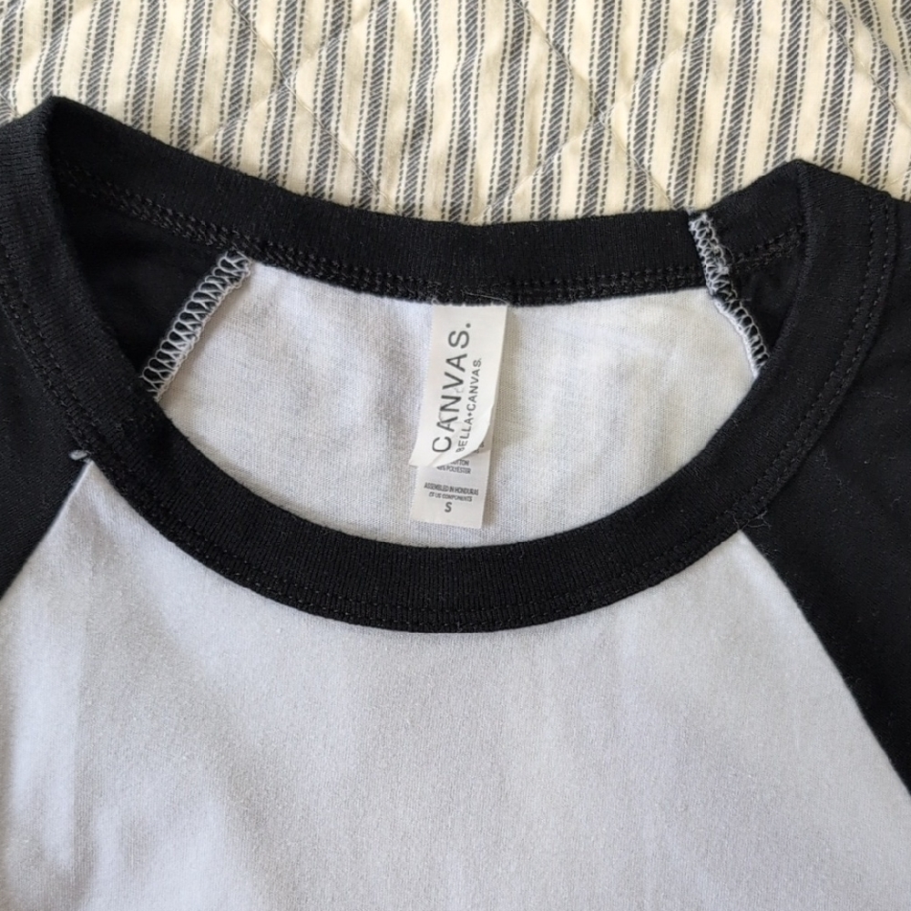 Bella Canvas Black and White 3/4 Sleeve Tee with Festive Graphic - Picture 2 of 11